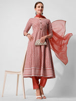 Thumbnail for Lucknowi Embroidered Anarkali Kurta With Pant & Dupatta Set, Multicolor - Hiral Fashion - Distacart