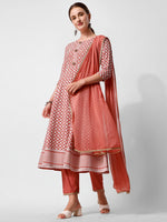 Thumbnail for Lucknowi Embroidered Anarkali Kurta With Pant & Dupatta Set, Multicolor - Hiral Fashion - Distacart