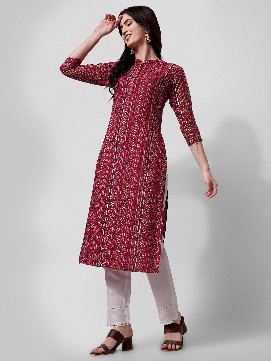 Ehtnic Motif Printed Kurta, Multicolor - Hiral Fashion - Distacart