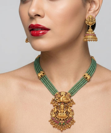 Jewel City Traditional Handcrafted Gold-Plated Long Haram Necklace Set with Pearls & Lakshmi Pendant | Ethnic Bridal Jewelry - Distacart
