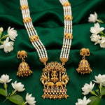 Thumbnail for Jewel City Traditional Gold-Plated Temple Jewelry Set - Handcrafted Elephant Motif Green Bead Long Necklace & Jhumka Earrings - Distacart
