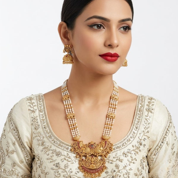 Jewel City Antique Temple Jewelry Gold-Plated Necklace Set with Lakshmi Pendant & Earrings Traditional South Indian Bridal Jewelry - Distacart