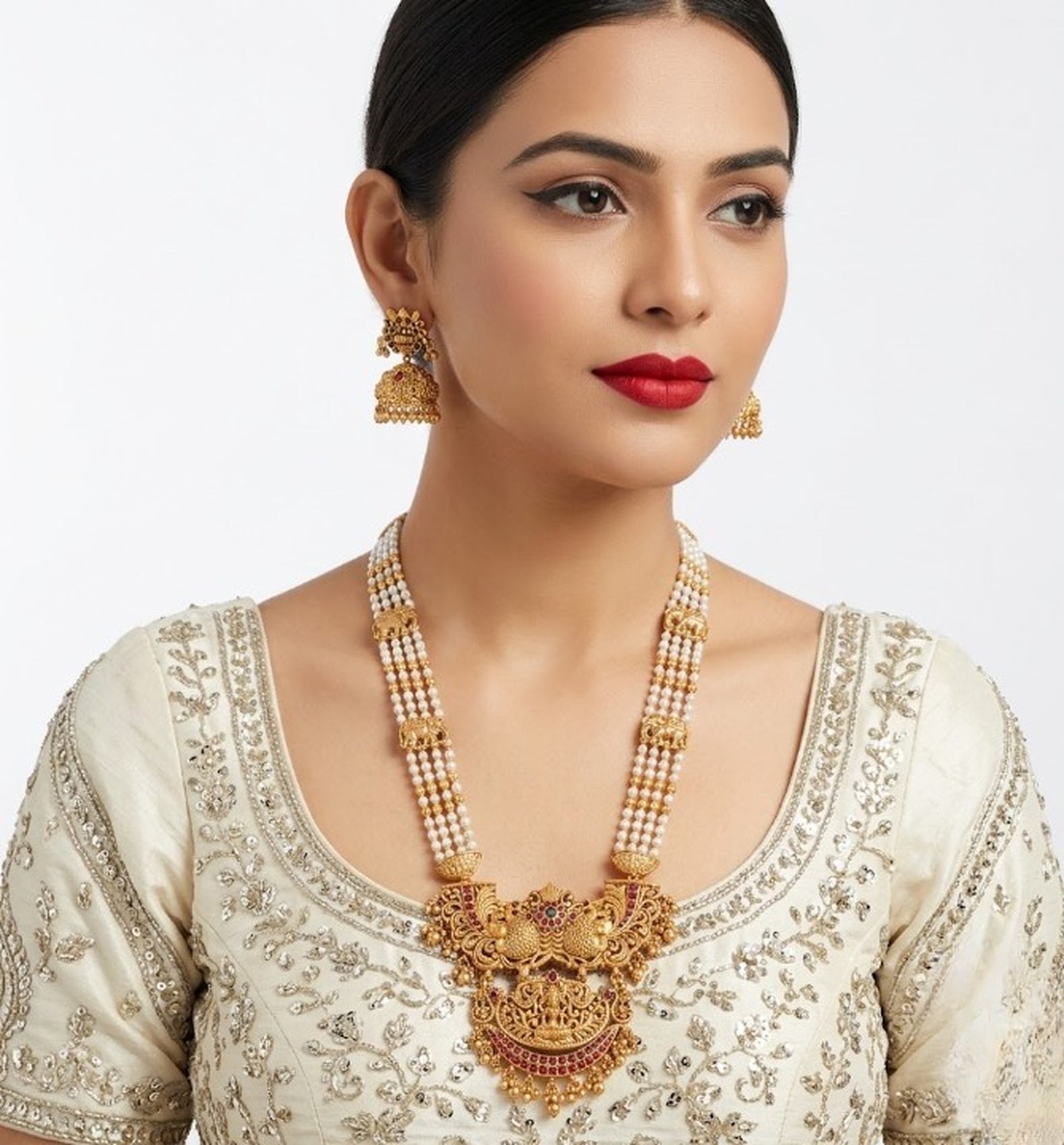 Jewel City Antique Temple Jewelry Gold-Plated Necklace Set with Lakshmi Pendant & Earrings Traditional South Indian Bridal Jewelry - Distacart