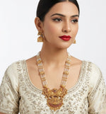 Thumbnail for Jewel City Antique Temple Jewelry Gold-Plated Necklace Set with Lakshmi Pendant & Earrings Traditional South Indian Bridal Jewelry - Distacart