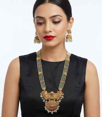 Jewel City Antique Temple Jewelry Gold-Plated Necklace Set with Lakshmi Pendant & Earrings Traditional South Indian Bridal Jewelry - Distacart