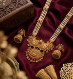 Thumbnail for Jewel City Antique Temple Jewelry Gold-Plated Necklace Set with Lakshmi Pendant & Earrings Traditional South Indian Bridal Jewelry - Distacart