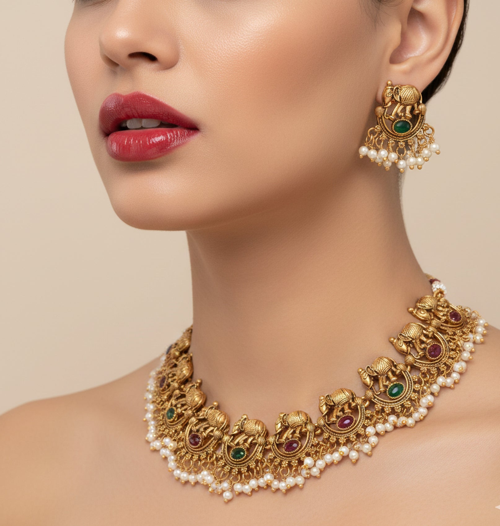 Jewel City Exquisite Antique Gold-Plated Temple Choker Necklace Set - Distacart