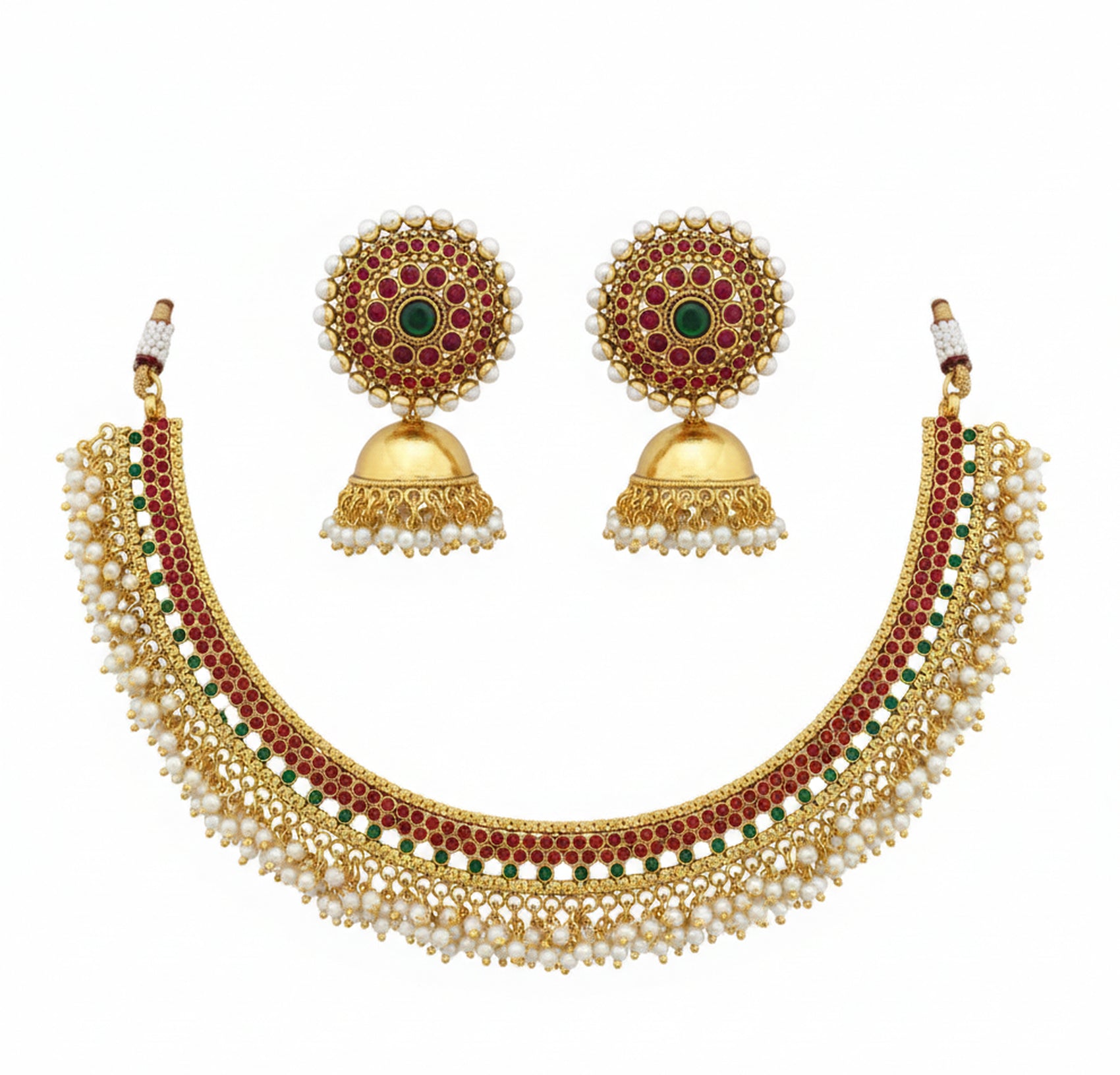 Jewel City Exquisite Gold-Plated Traditional Choker Necklace Set - Distacart