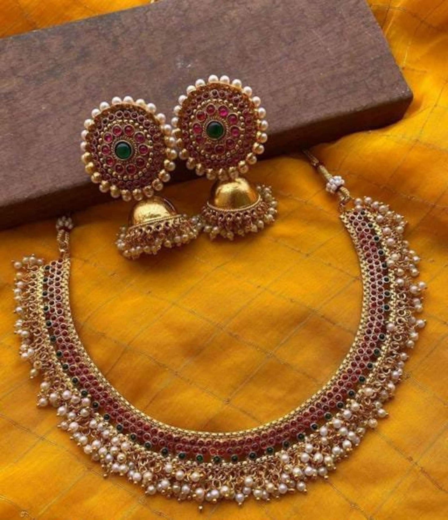 Jewel City Exquisite Gold-Plated Traditional Choker Necklace Set - Distacart