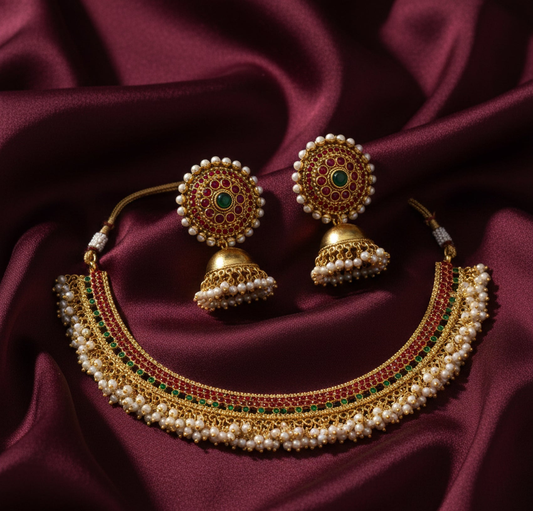 Jewel City Exquisite Gold-Plated Traditional Choker Necklace Set - Distacart