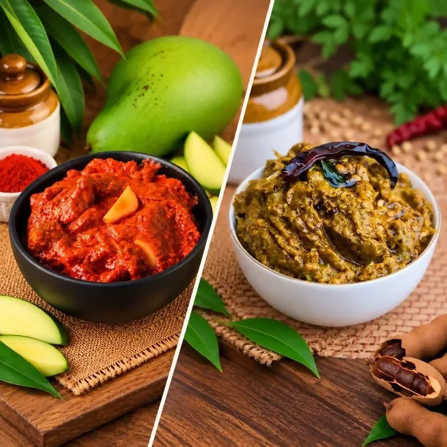Tenali Ruchulu Pickles Combo: Mango Pickle + Chintakaya Pickle