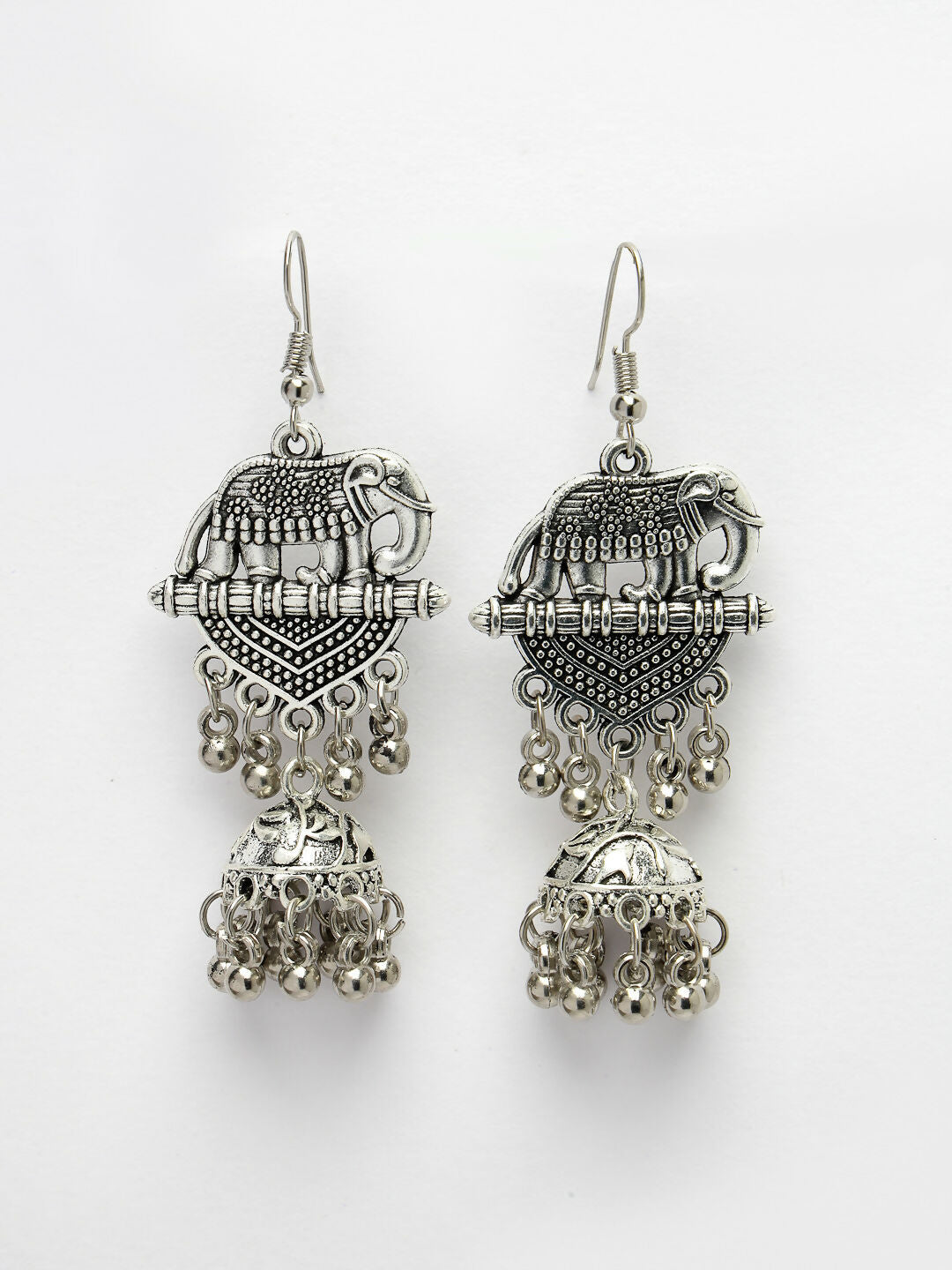 NVR Women's Silver-Toned Elephant Design German Silver Oxidised Dome Shaped Jhumka Earrings - Distacart