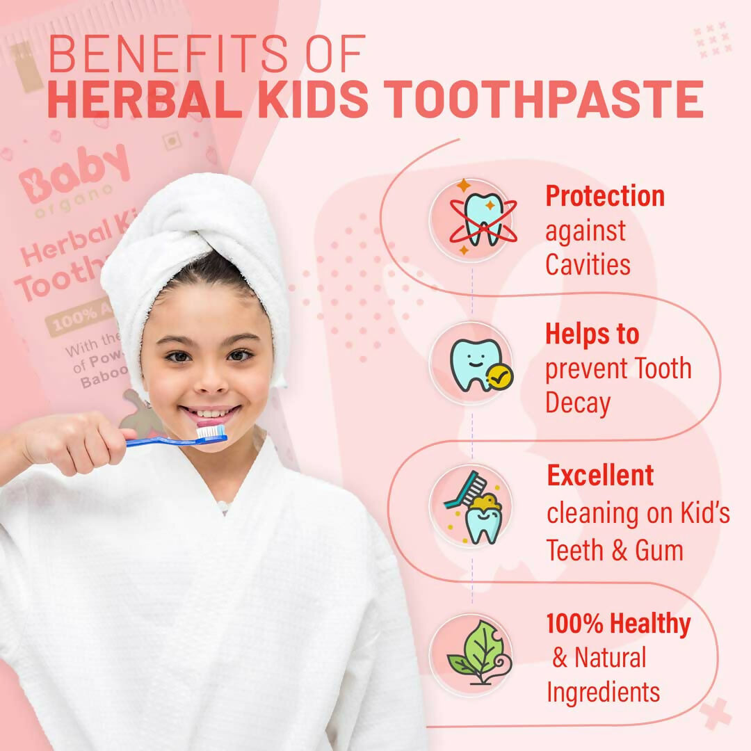 Babyorgano 100% Ayurvedic Herbal Kids Toothpaste - Strawberry Flavor - Distacart
