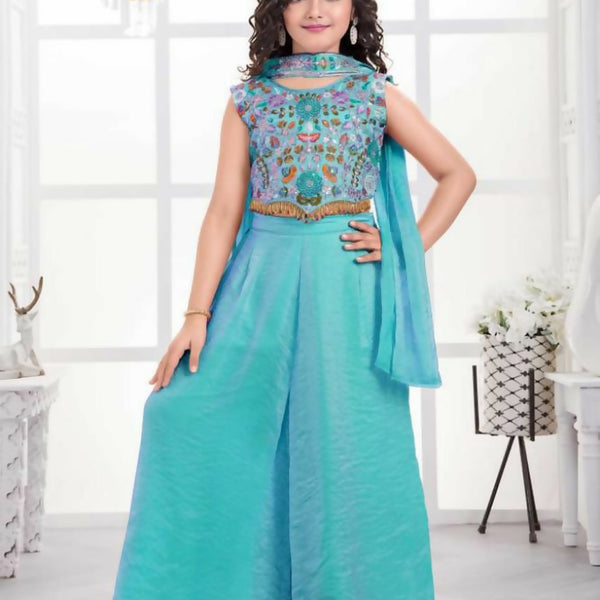 Traditional Designer Fandy Silk Sky Ethnic Fusion Wear - Anbazaar - Distacart