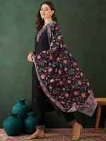 Thumbnail for Sangria Floral Embroidered Sequinned Kurta with Trousers & Dupatta - Distacart