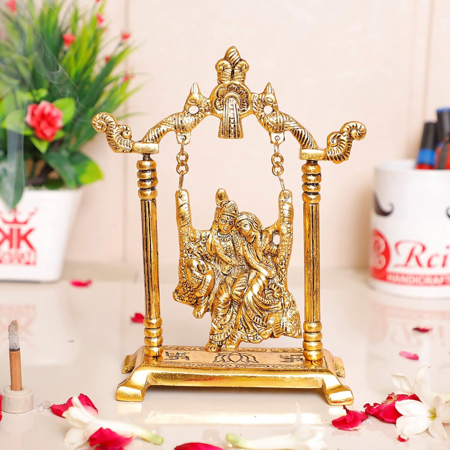 KridayKraft Radha Krishna on Swing jhula Metal Statue - Distacart