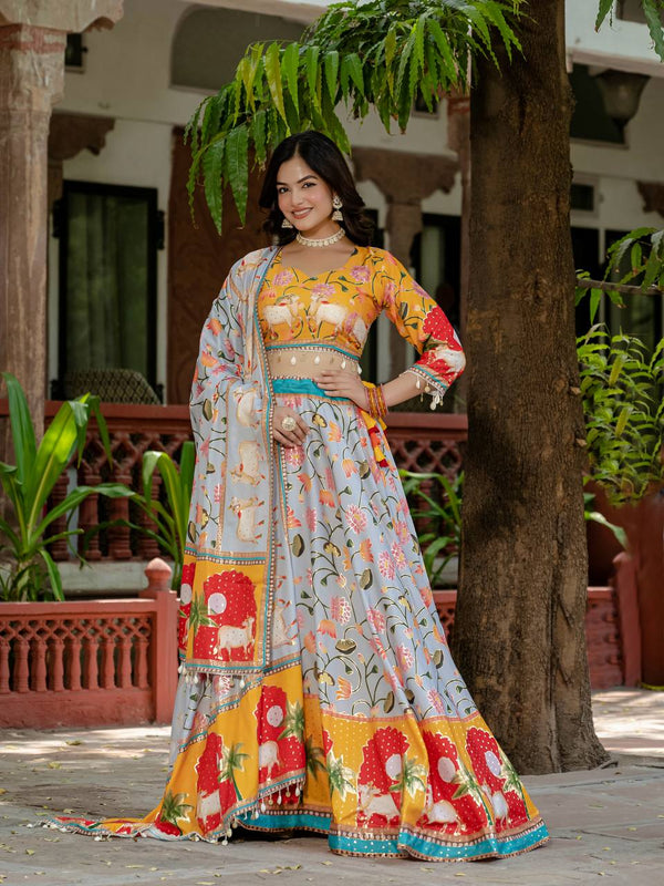 Teeya Creation Multi Colour Creap Silk Navratry Special Lehenga Choli