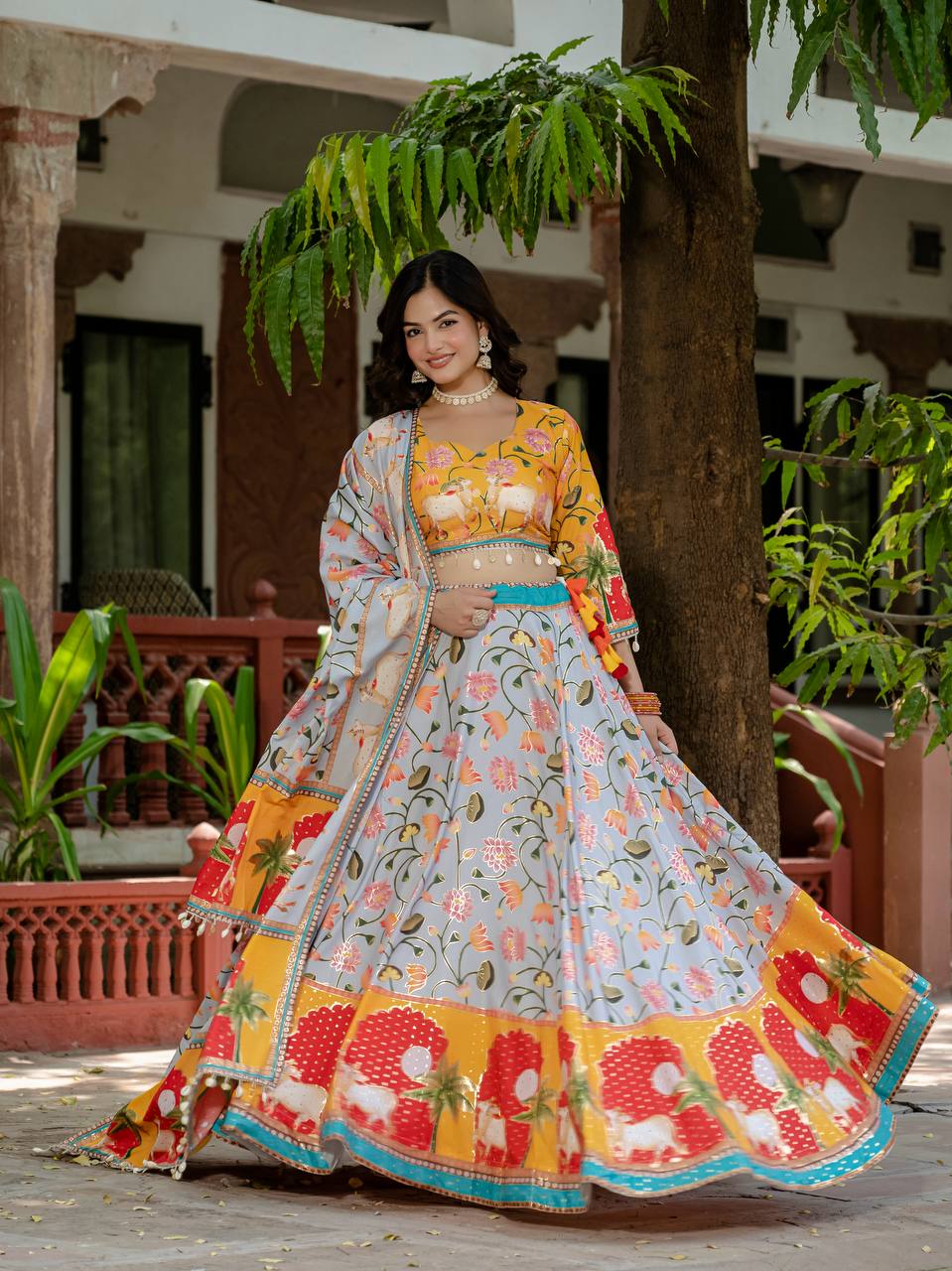 Teeya Creation Multi Colour Creap Silk Navratry Special Lehenga Choli - Distacart