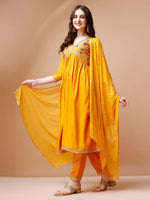 Thumbnail for Alia Cut Embroidered Kurta With Pant & Dupatta, Multicolor - Hiral Fashion - Distacart