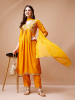 Thumbnail for Alia Cut Embroidered Kurta With Pant & Dupatta, Multicolor - Hiral Fashion - Distacart