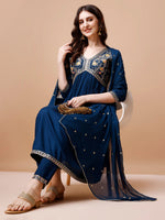 Thumbnail for Alia Cut Embroidered Kurta With Pant & Dupatta, Multicolor - Hiral Fashion - Distacart