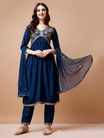 Thumbnail for Alia Cut Embroidered Kurta With Pant & Dupatta, Multicolor - Hiral Fashion - Distacart