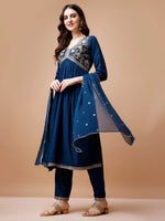 Thumbnail for Alia Cut Embroidered Kurta With Pant & Dupatta, Multicolor - Hiral Fashion - Distacart