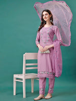 Thumbnail for Embroidered Kurta With Pant & Embroidered Organza Dupatta, Multicolor - Hiral Fashion - Distacart