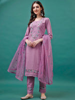 Thumbnail for Embroidered Kurta With Pant & Embroidered Organza Dupatta, Multicolor - Hiral Fashion - Distacart