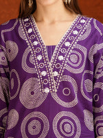 Thumbnail for Embroidered & Printed Cotton Kurta With Pant And Dupatta, Purple - Hiral Fashion - Distacart