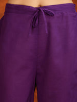 Thumbnail for Embroidered & Printed Cotton Kurta With Pant And Dupatta, Purple - Hiral Fashion - Distacart