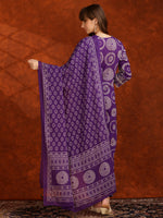 Thumbnail for Embroidered & Printed Cotton Kurta With Pant And Dupatta, Purple - Hiral Fashion - Distacart