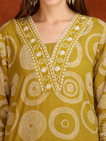 Thumbnail for Embroidered & Printed Cotton Kurta With Pant And Dupatta, Yellow - Hiral Fashion - Distacart
