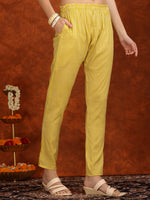 Thumbnail for Embroidered & Printed Cotton Kurta With Pant And Dupatta, Yellow - Hiral Fashion - Distacart