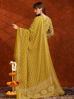 Thumbnail for Embroidered & Printed Cotton Kurta With Pant And Dupatta, Yellow - Hiral Fashion - Distacart