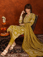 Thumbnail for Embroidered & Printed Cotton Kurta With Pant And Dupatta, Yellow - Hiral Fashion - Distacart