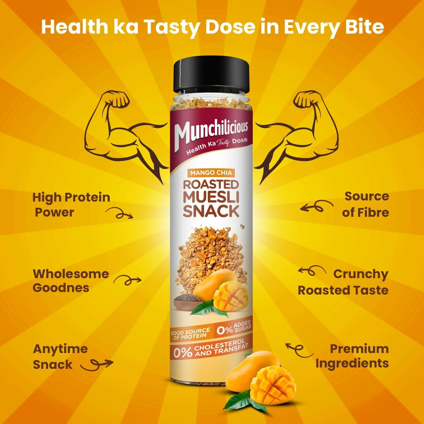 Munchilicious Muesli – Mango Chia Rolled Oats, Dried Mango, Chia Seeds & Jowar Flakes - Distacart