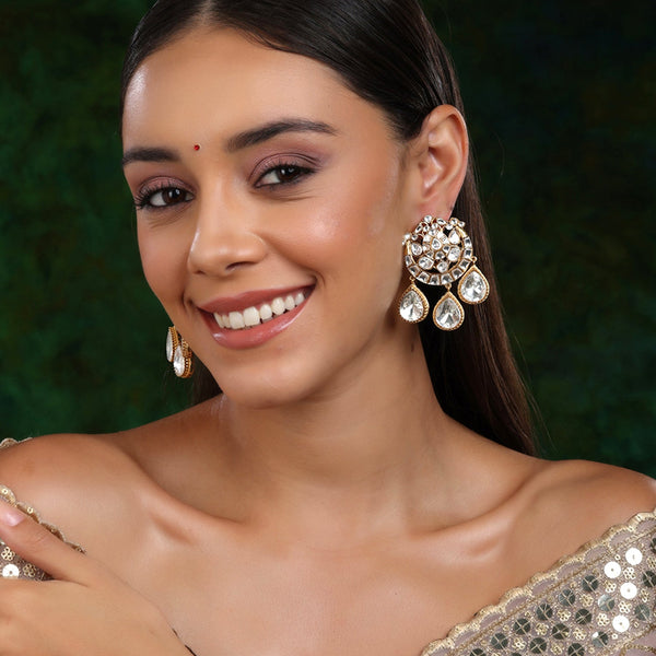 Chand Kundan Earrings with Teardrops - Ruby Raang - Distacart
