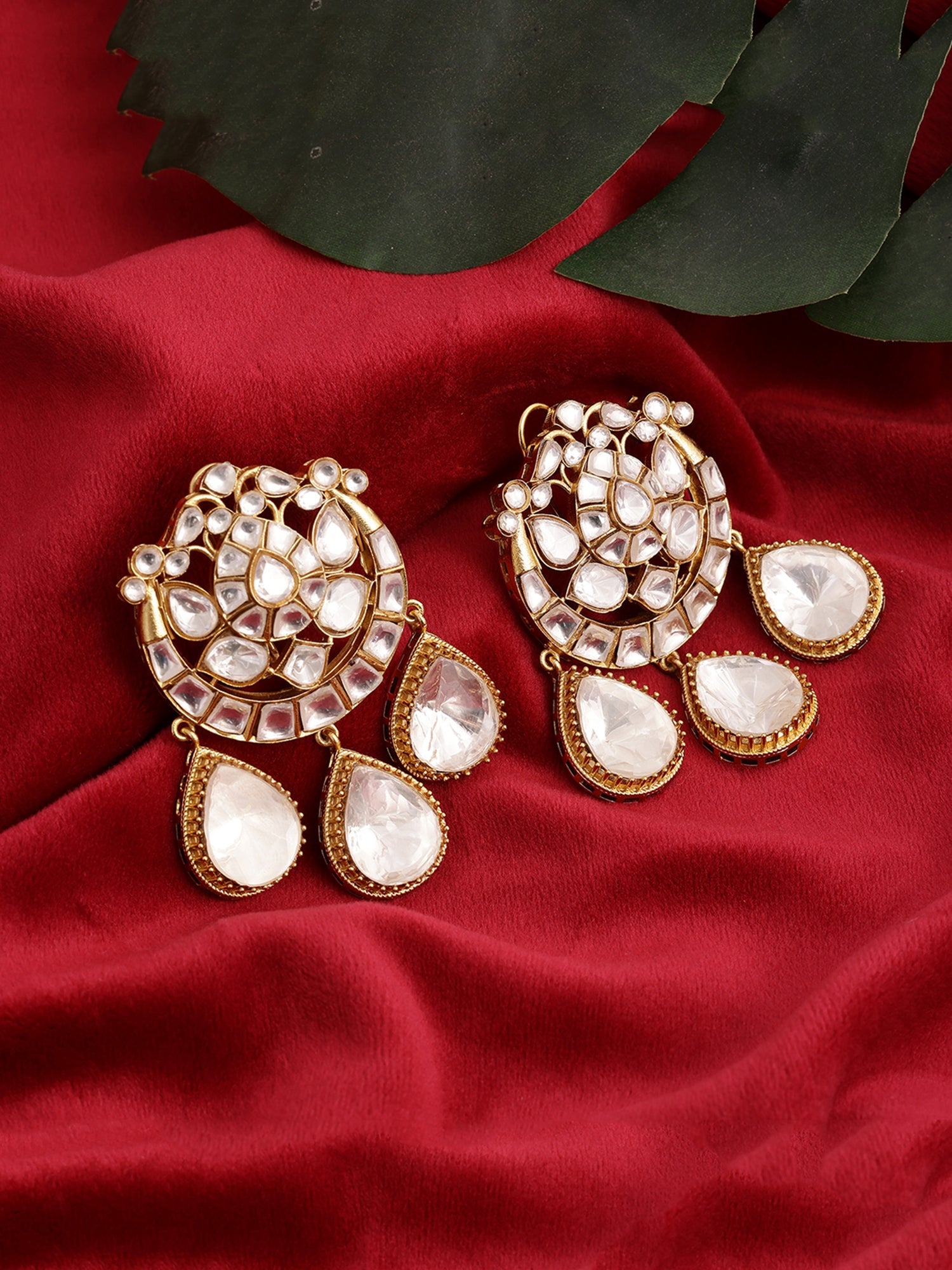 Chand Kundan Earrings with Teardrops - Ruby Raang - Distacart