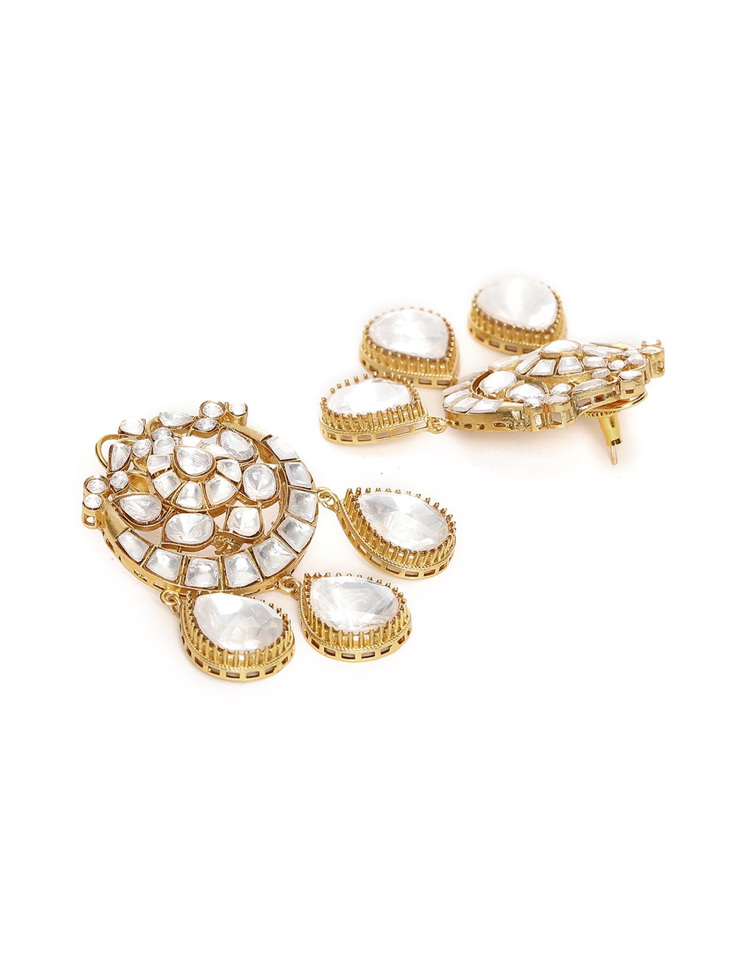 Chand Kundan Earrings with Teardrops - Ruby Raang