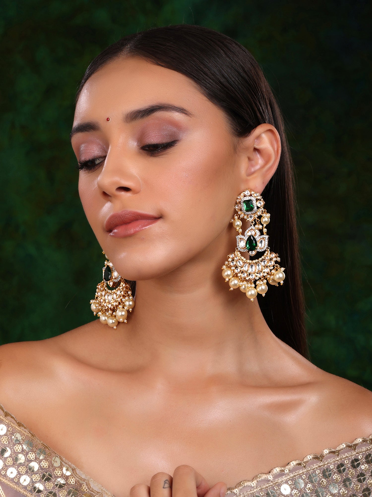Dangler Kundan Earrings with Pearls - Ruby Raang - Distacart