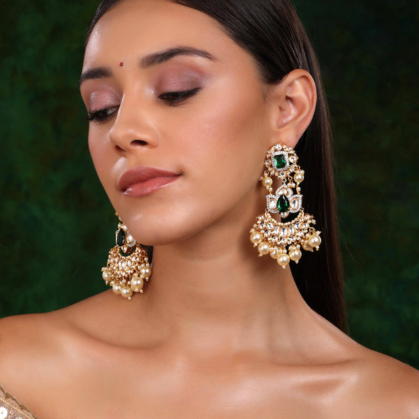 Dangler Kundan Earrings with Pearls - Ruby Raang - Distacart