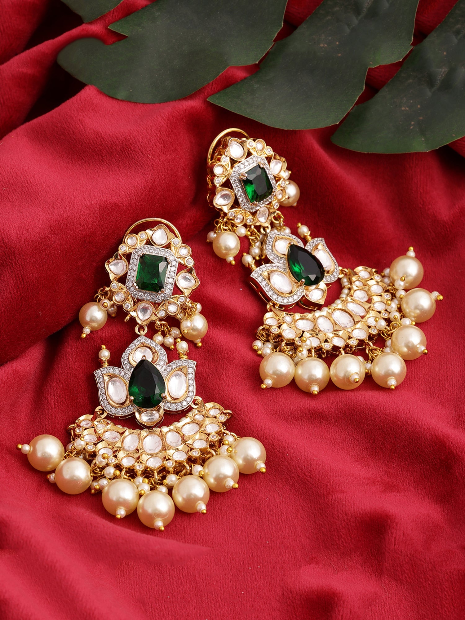 Dangler Kundan Earrings with Pearls - Ruby Raang - Distacart