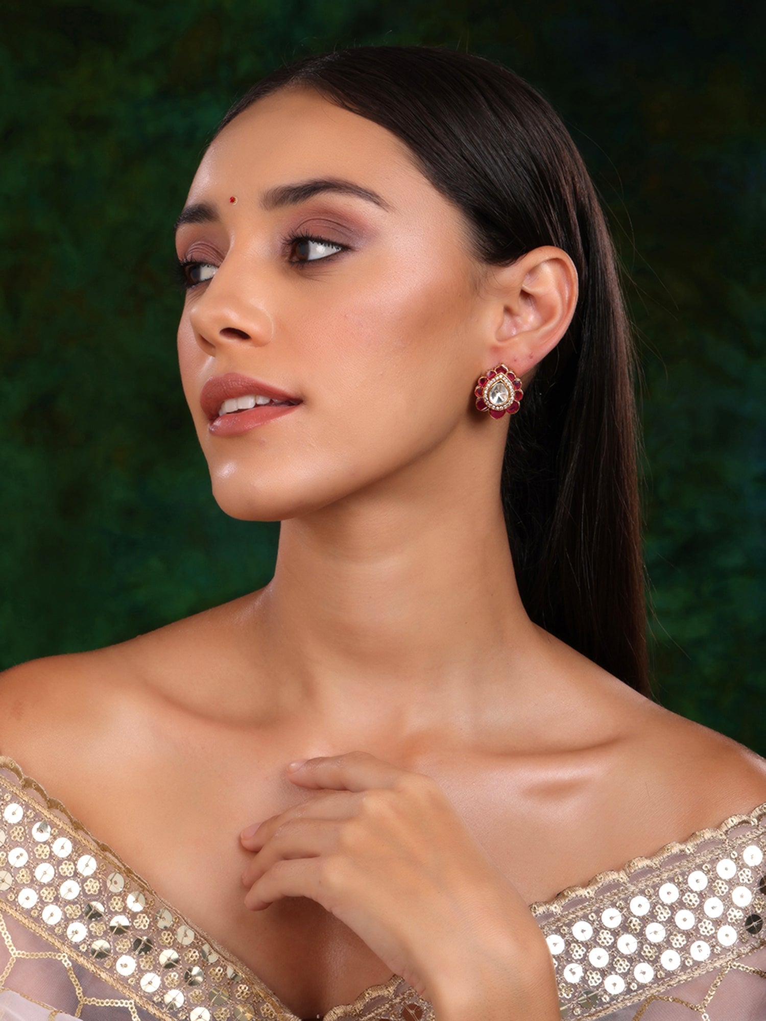 Teardrop Maroon Studs - Ruby Raang - Distacart