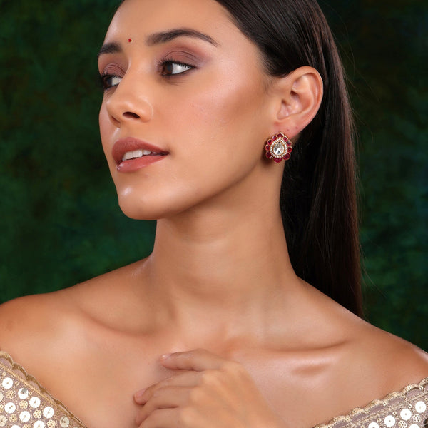 Teardrop Maroon Studs - Ruby Raang - Distacart