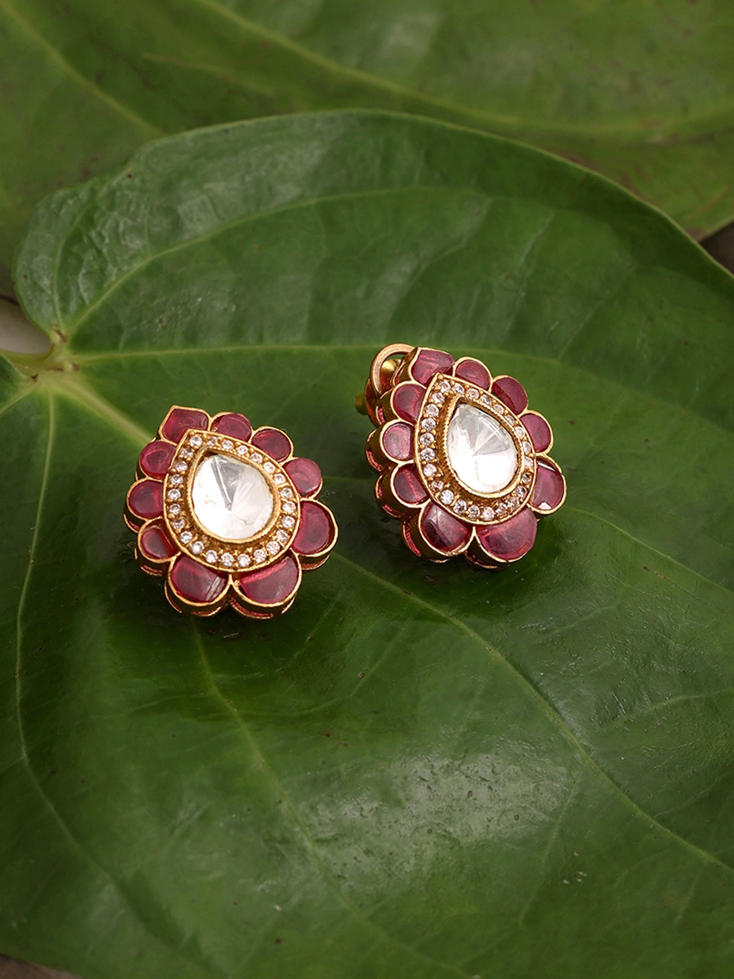Teardrop Maroon Studs - Ruby Raang - Distacart