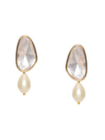 Thumbnail for Long Kundan Stud with Pearl Drop - Ruby Raang