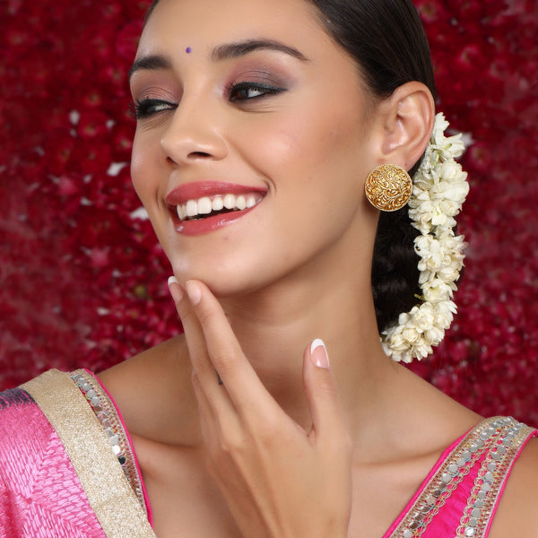 Round Golden Studs - Ruby Raang - Distacart