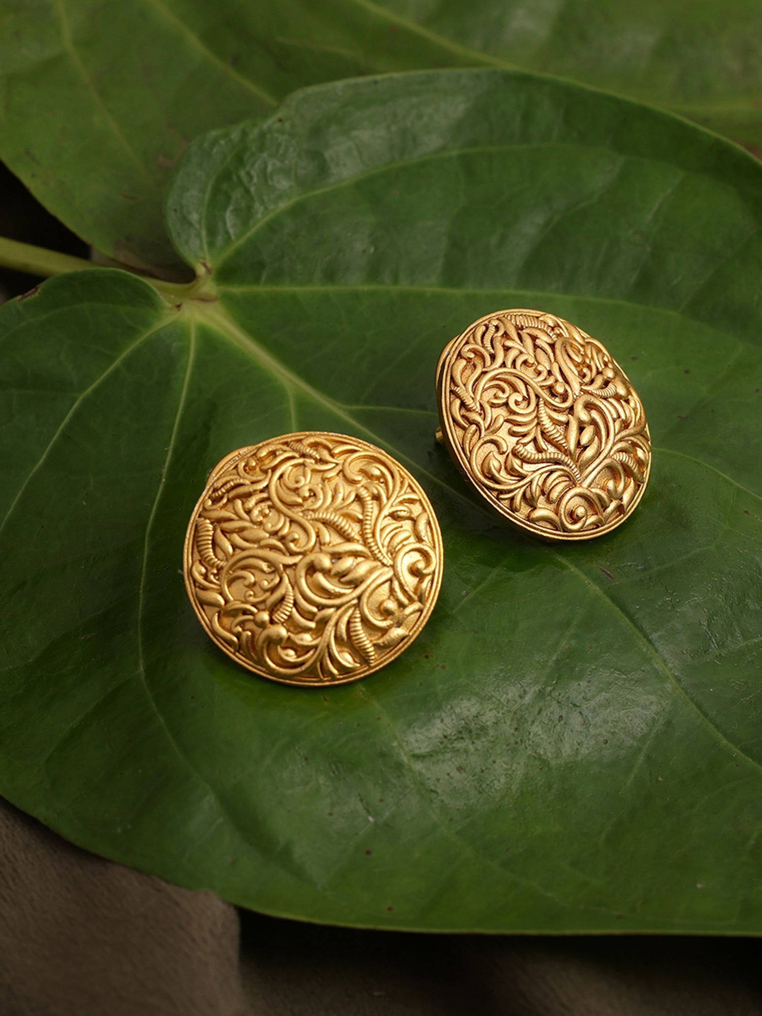 Round Golden Studs - Ruby Raang - Distacart