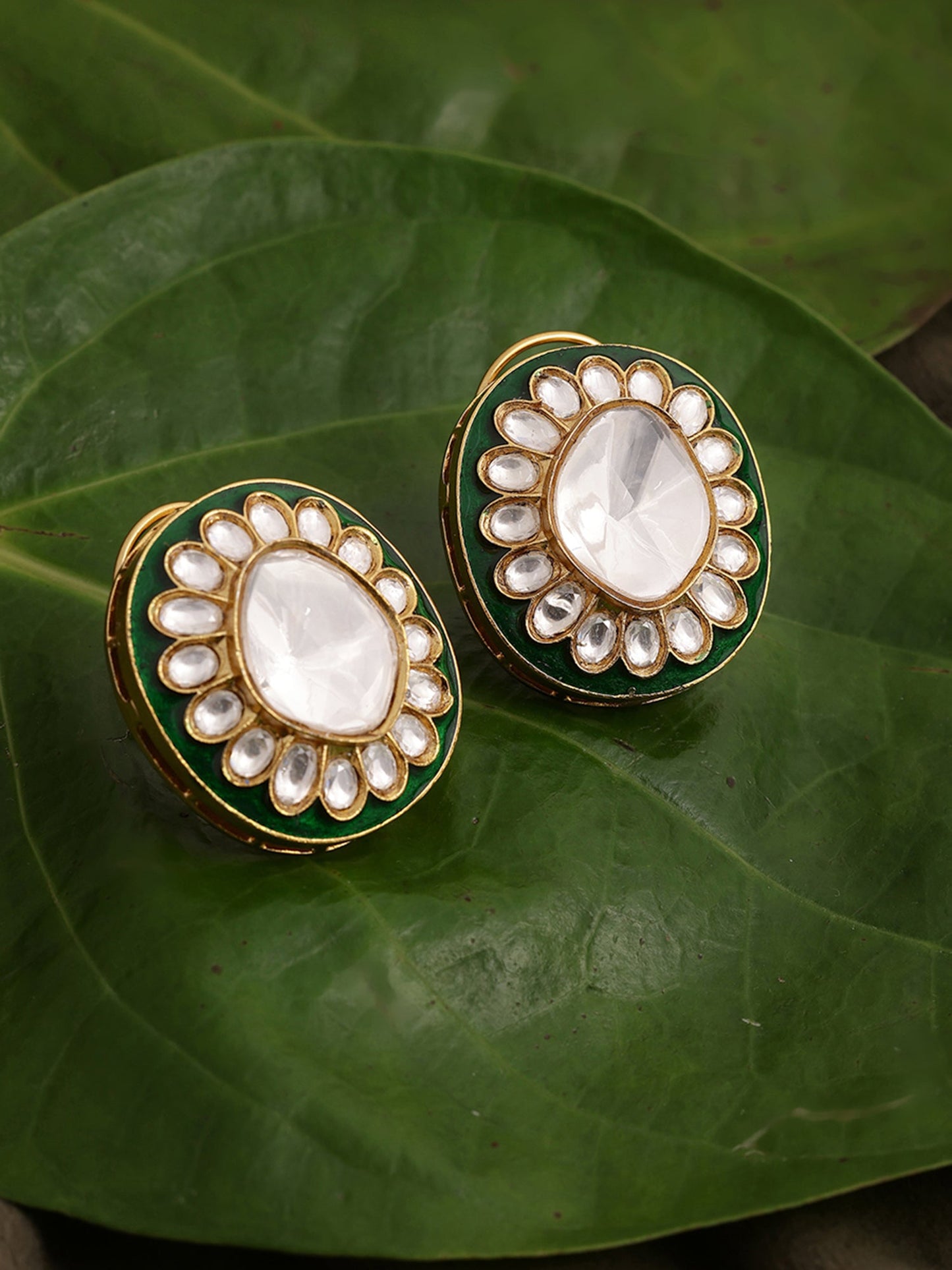 Meenakari Oversized Green Meenakari Studs - Ruby Raang - Distacart